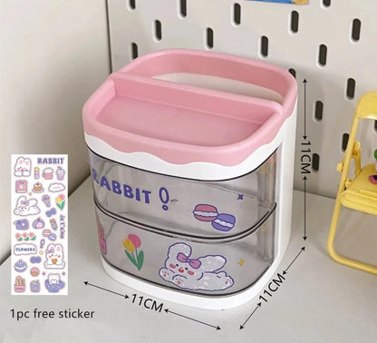 Kawaii Stationery Drawer Pencil Holder Transparent Desktop Storage Box Stationery Organizer