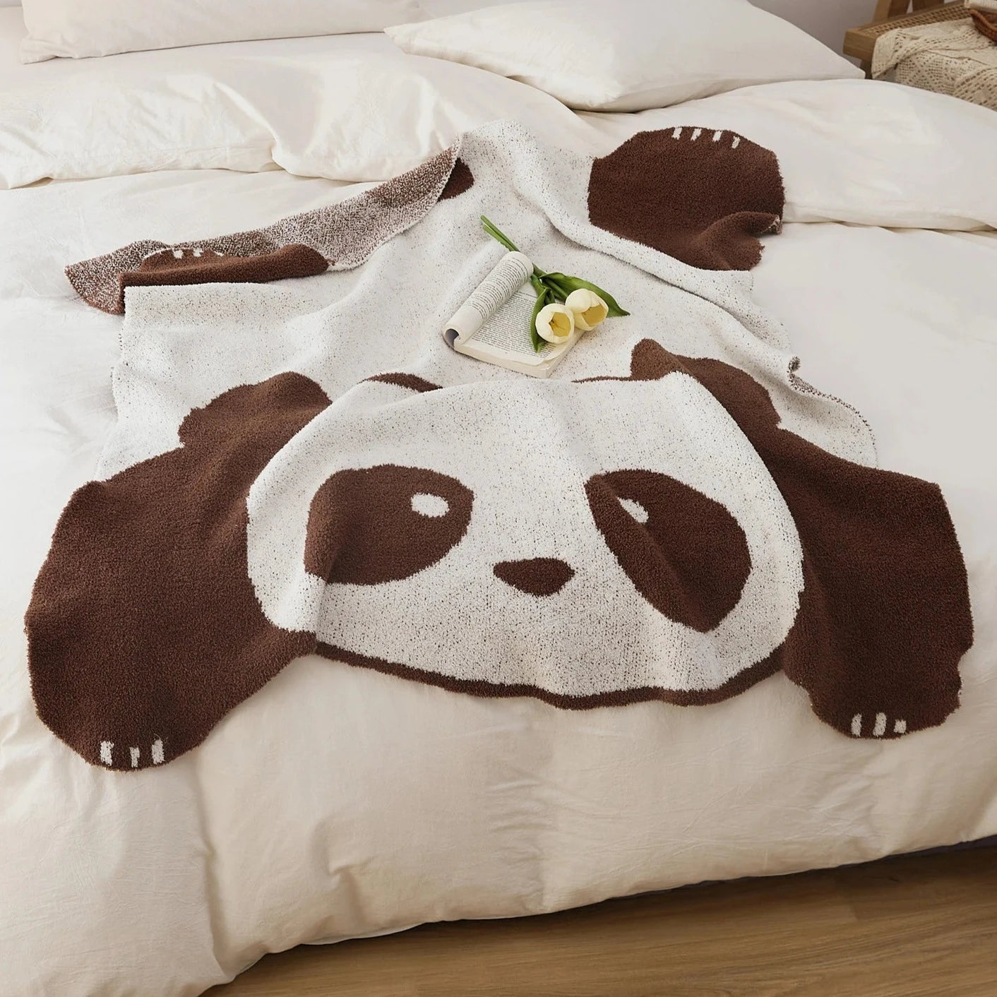 Mama Panda Knitted Wrap Blanket Soft Cozy Bed Throw Winter Microfiber Wrap Blanket Hanarii Shop