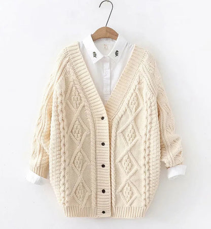 Cable Knitted Beige Cardigan