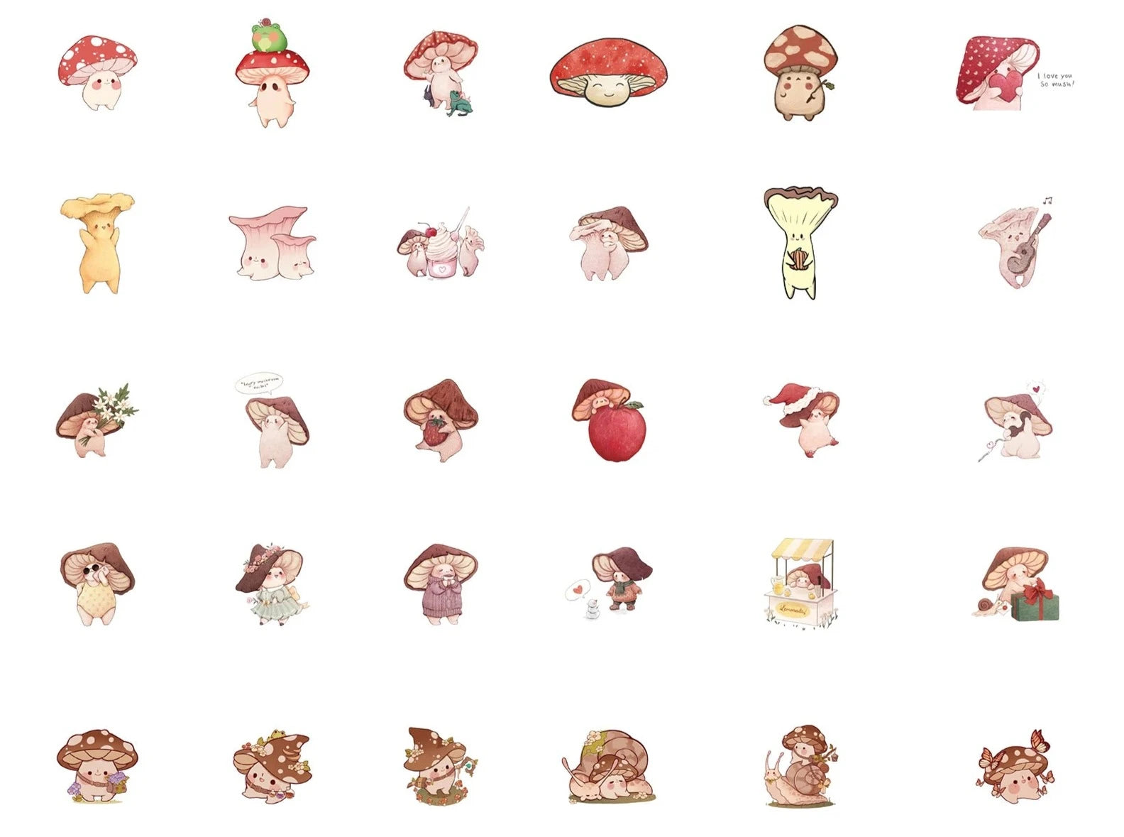 Mushroom head Stickers Set Cute Cartoon Mini Decoration Adhesive for Album Diary Kids Gift 