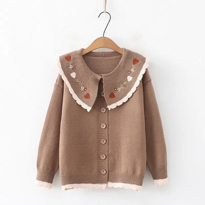 Khaki Brown Knit Cardigan Oversized Cardigan Women Knit Cardigan Autumn Winter Long Sleeves Sweet Sweaters Jacquard Pockets Casual Chic Kawaii Tops