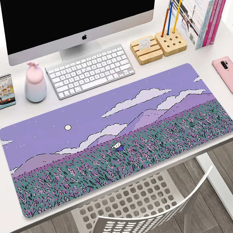 Lavender Love Deskmat Flower Field Gaming Mousepad Keyboard Large Desk Pad Hanarii Shop Kawaii Lifestyle 