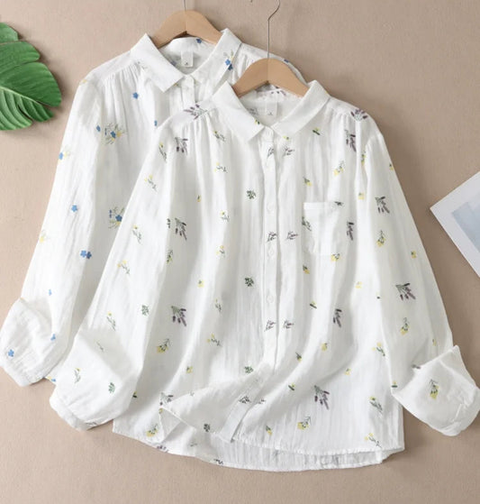 B&Y Spring Floral Print Long Sleeve Blouse