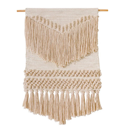 Beige White Cream Minimalistic Boho Style Macrame Hanging Decor