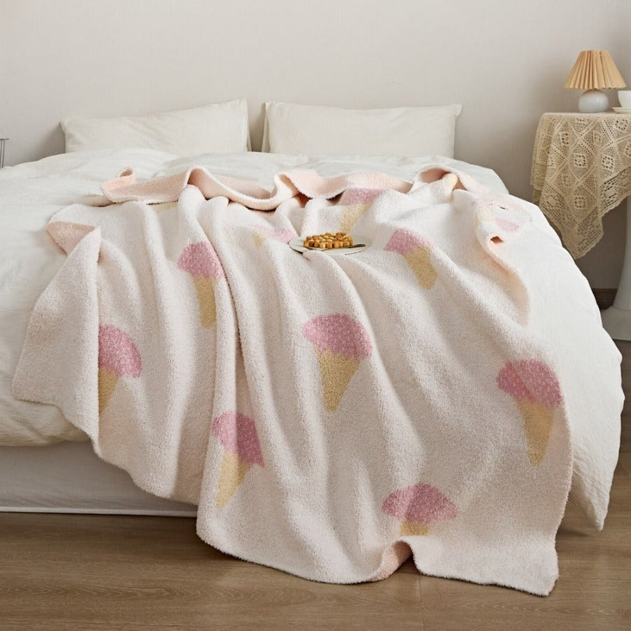 Pastel Soft Ice Cream Microfiber Knitted Throw Blanket For Sofa Bed Decorative