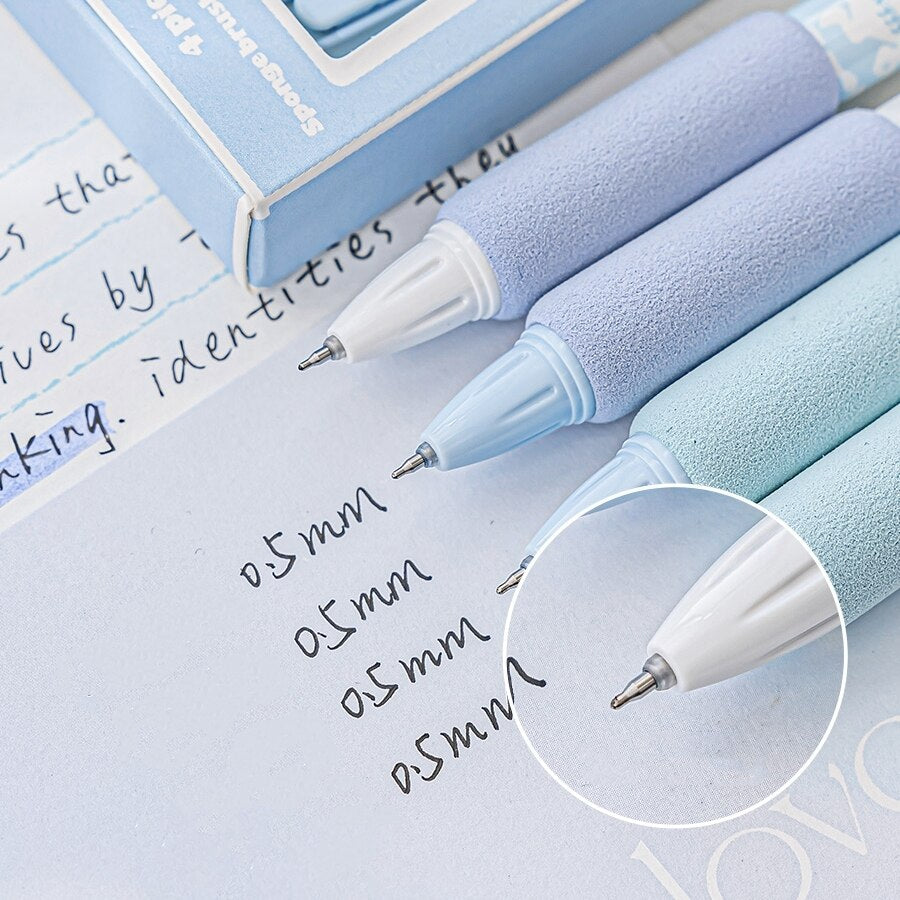 Soft Chiffon Gel Pen Set (Set of 4) 0.5mm Ballpoint Black Color Ink for Writing Cream Pink Sky Blue Design Soft Pastel Gel Pens