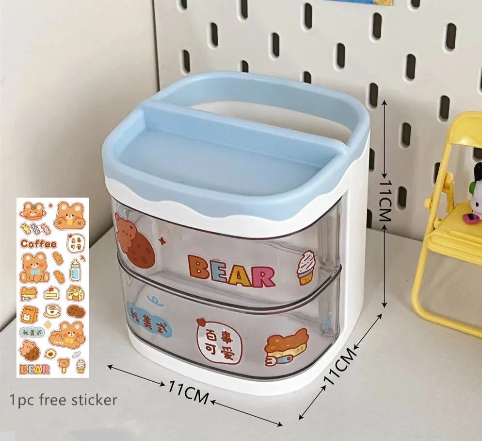 Kawaii Stationery Drawer Pencil Holder Transparent Desktop Storage Box Stationery Organizer