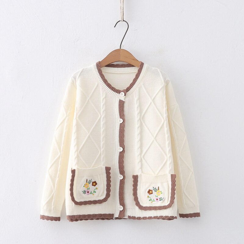 Cottage Core Floral Women Knit Cardigan with pockets cottage style autumn Casual Chic Cardigan