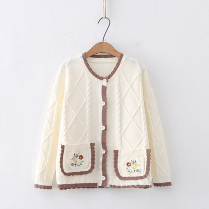 Cottage Core Floral Women Knit Cardigan with pockets cottage style autumn Casual Chic Cardigan