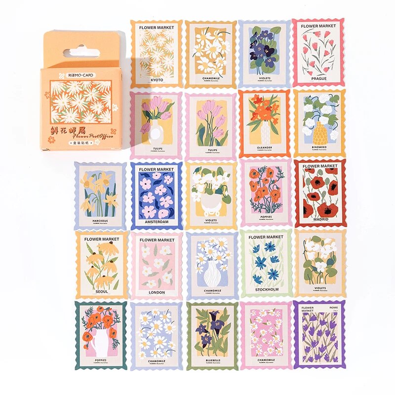 Mini Floral Stamp Stickers Post Office Stamp Like Stickers Boxed Set  Scrapbooking Journal Decor School Crafts Supplies – Hanarii