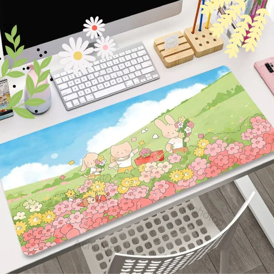 Springtime Blossoms Flower Field Large Deskmat