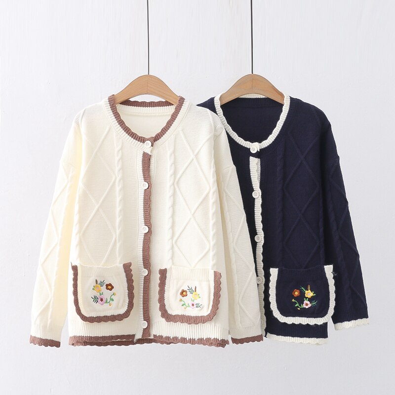 Cottage Core Floral Women Knit Cardigan with pockets cottage style autumn Casual Chic Cardigan