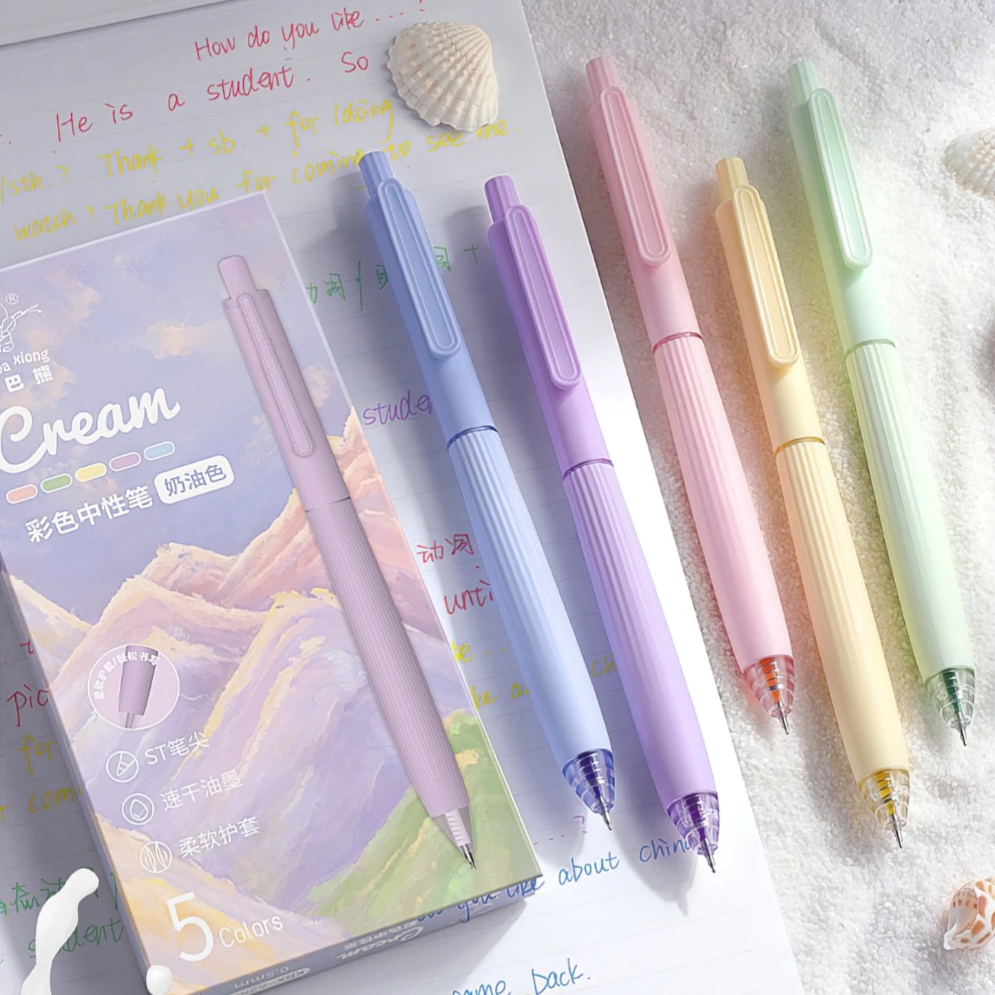 Pastel Cream Coloured Gel Pens (set of 5)