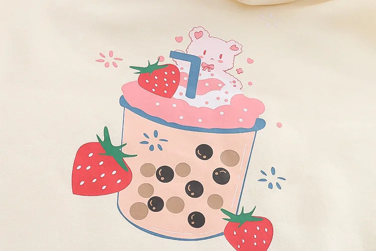 Strawberry Bear Boba Tea Kawaii Print Hoodies