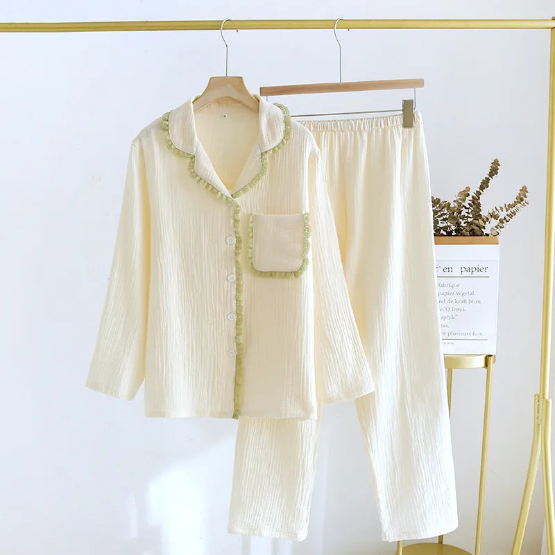 Ruffled Lace Pure Cotton Pyjamas Set