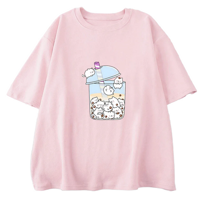 Mini Cats Boba Tea Printed T-Shirt