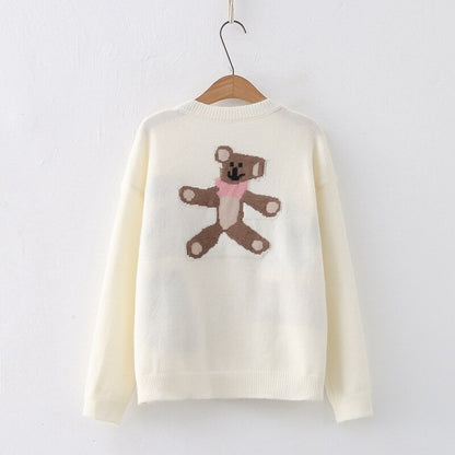 Teddy Bear Party Embroidered Knit Cardigan