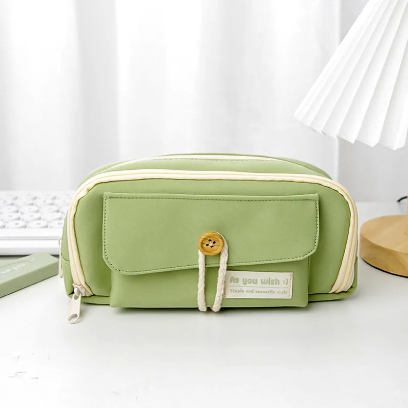 Sage Green Forest Grass Hemp Rope Oxford Cloth Pencil Case Large Capacity Stationery Bag Games Card Storage Pouch Bag Oxford Fabric Storage Pouch for Stationery School Hanarii Shop