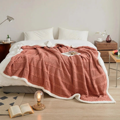 Nordic Elegant Cable Knit Blanket Autumn Winter Fluffy Thick Cotton Sherpa Blanket Soft Bed Sofa Decorative Blankets