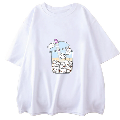 Mini Cats Boba Tea Printed T-Shirt