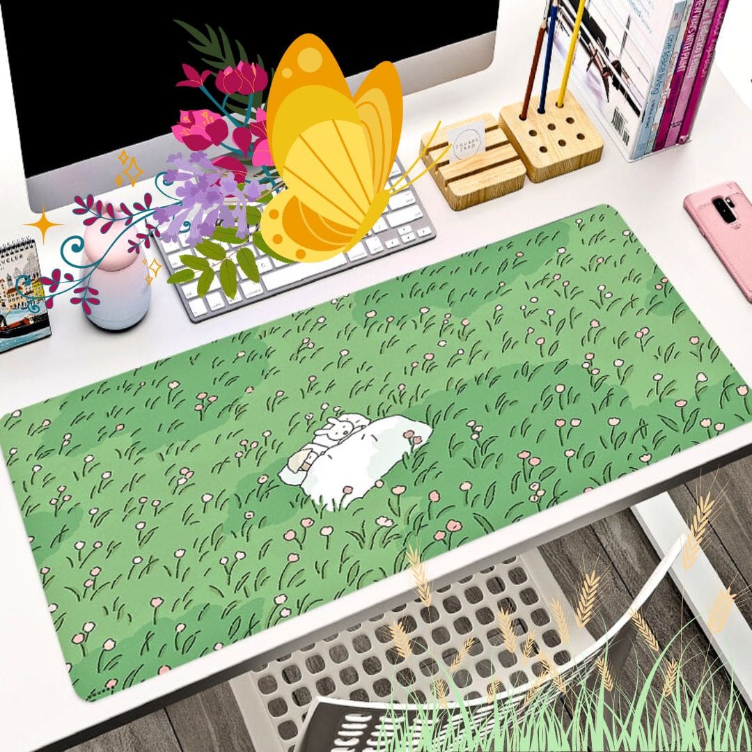 Springtime Slumber Kawaii Desk Mat Large Gaming Mousepad 