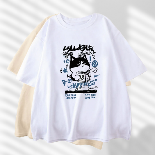 Study of Happiness Manga Cat T-shirt