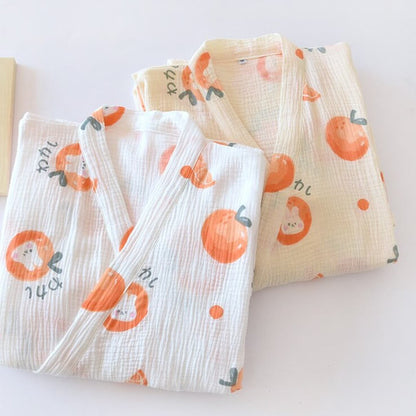 Sweet Orange Rabbit Bunny Kimono Night Robe Japanese Kimono robe cotton nightdress sleepwear for women thin soft comfortable nightgown pajamas 