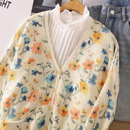 Cute Summer V-Neck Flower Cardigan Knitted