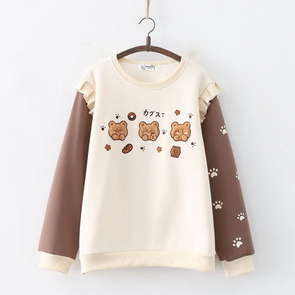 Candy Bear Sisters Sweater Long Sleeve Loose Sweatshirt Cartoon Embroidery Warm Casual Jumper Bear Girl Sister Trio