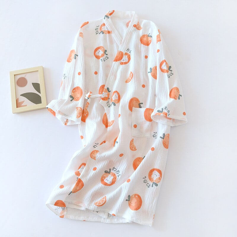 Sweet Orange Rabbit Bunny Kimono Night Robe Japanese Kimono robe cotton nightdress sleepwear for women thin soft comfortable nightgown pajamas 