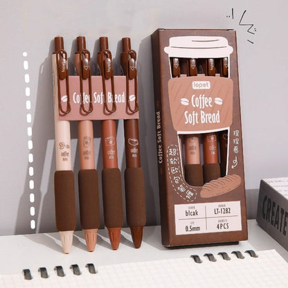 Coffee Break Gel Pen 0.5mm (set of 4) Soft Pad Touch 0.5mm Black Color Ink for Writing School Supplies Kawaii Stationery 