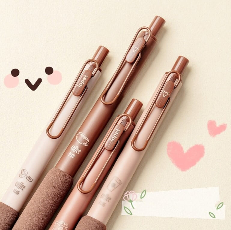 Coffee Break Gel Pen 0.5mm (set of 4) Soft Pad Touch 0.5mm Black Color Ink for Writing School Supplies Kawaii Stationery 