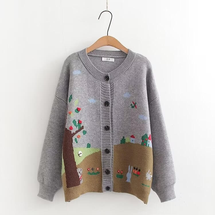 Fairytale Journey Storybook Knit Cardigan Preppy Retro Knit Outerwear –  Hanarii