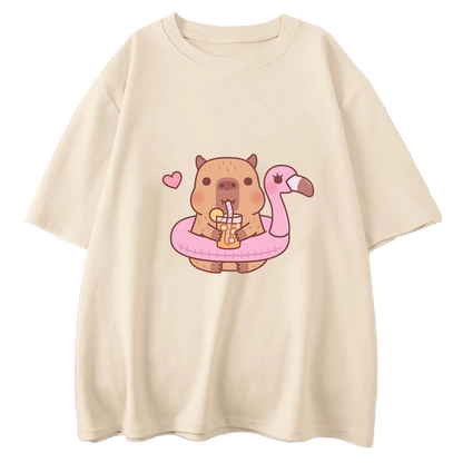 Kawaii Capybara Recreation Print T-Shirt