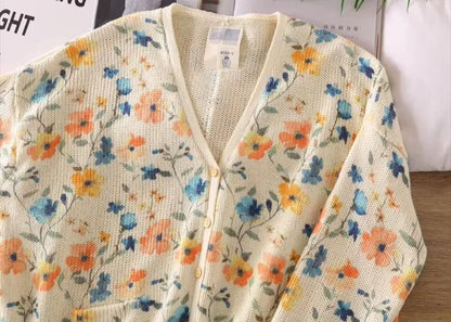 Cute Summer V-Neck Flower Cardigan Knitted