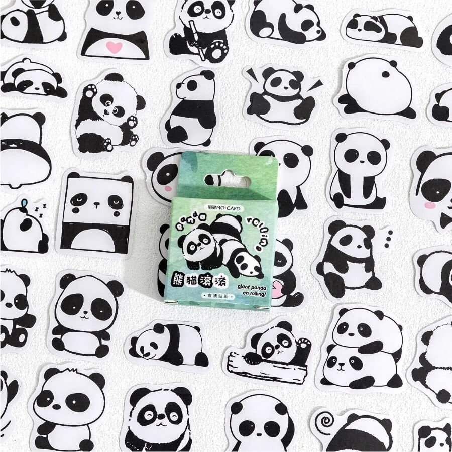 Kawaii Giant Panda Stickers (45 pcs) Box Set Cute Rolling Note Sticker Adhesive Decoration Seal for Diary Album Gift Hanarii Shop