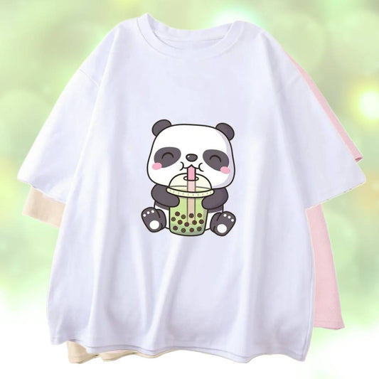 Boba Tea Panda Baby Print T-Shirts