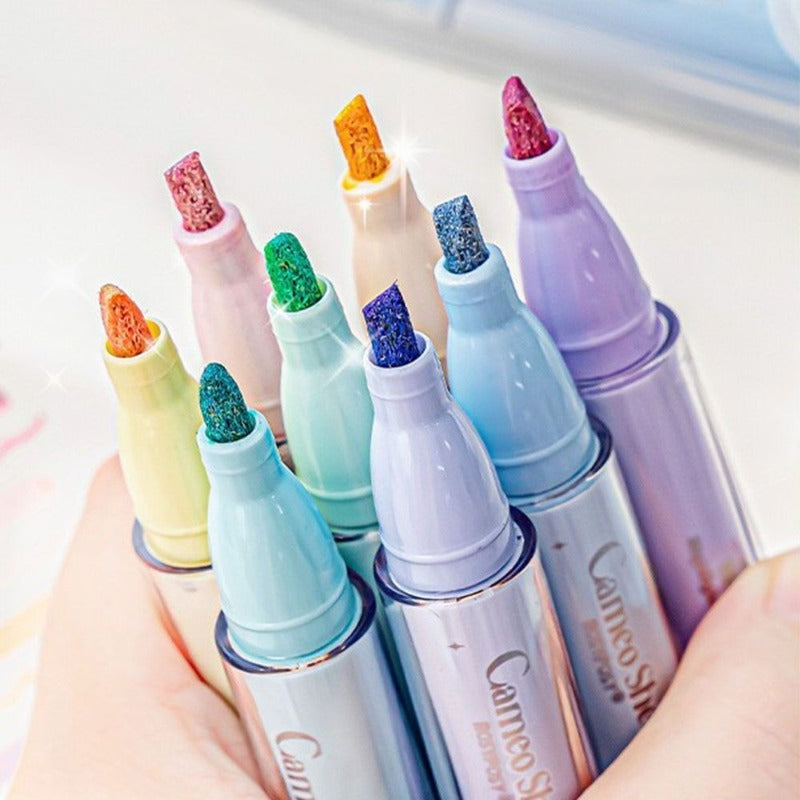 Exquisite Glitter Highlighter Marker Pens Kawaii Bling Bling Fluorescent Pens Graffiti Pastel Drawing Art Spot Liner