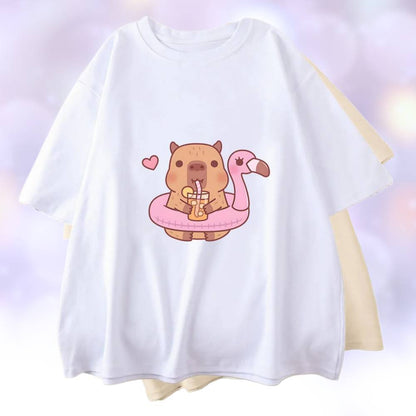 Kawaii Capybara Recreation Print T-Shirt