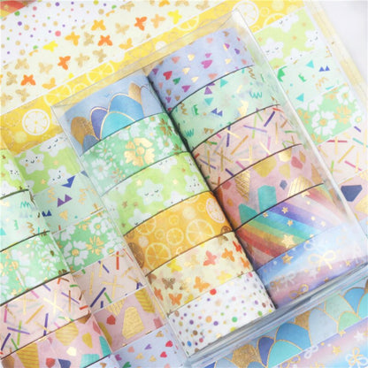 Sweet Confectionery Washi Tapes (set of 12) Candy World Washi Tapes Set Love Star Flower 15mm Gold Foil Adhesive Masking Tape Decoration Stickers Gift Art Album