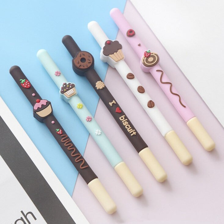 Sweet Desserts n' Biscuit 0.5mm Gel Pen (set of 5) Cute Donuts Cake Ballpoint Pens Black Color Ink Office School Kawaii Stationery