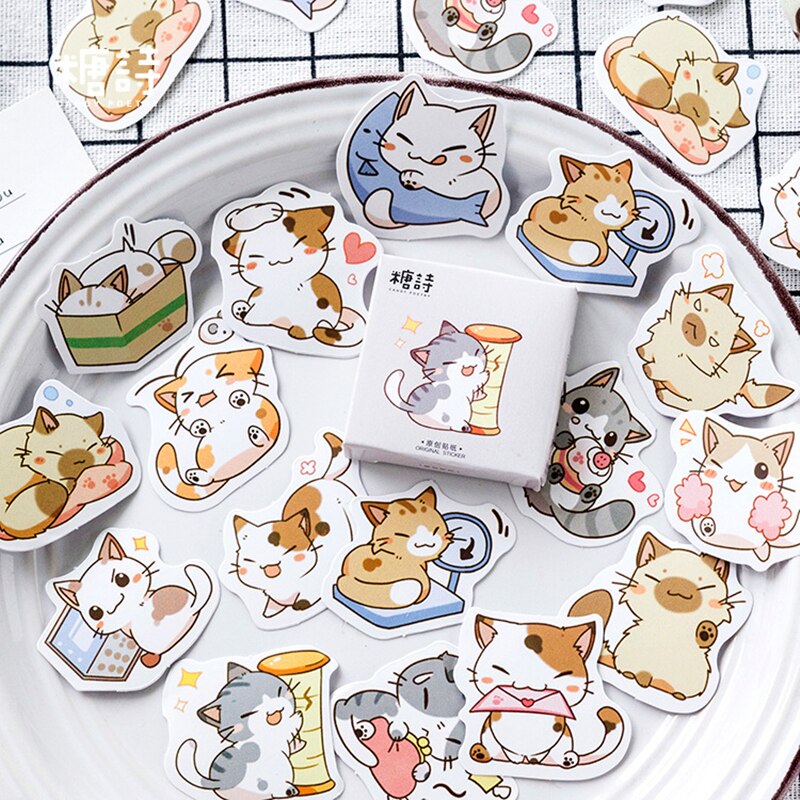 Kitty Daily Cartoon Cat Sticker Kawaii Art Mini Cute Cat Stickers DIY Sealing Paste Decoration Adhesive Post Kids Gift Diary A6422