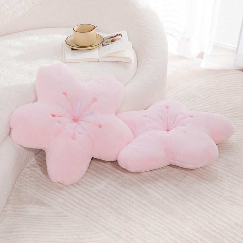 Pink Sakura Plush Pillow Kawaii Flowers Plush Pillow Mat Lifelike Soft Cherry Blossom Cushion Plushie