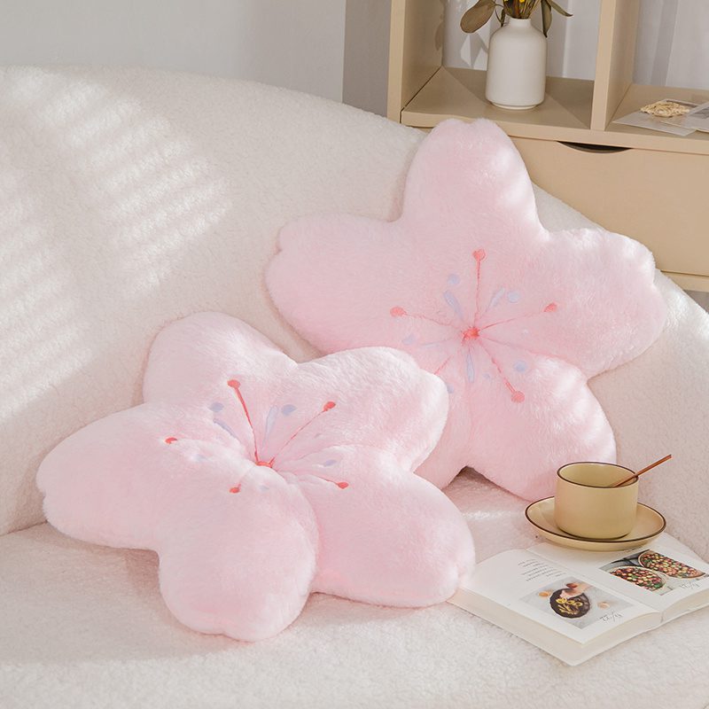 Pink Sakura Plush Pillow Kawaii Flowers Plush Pillow Mat Lifelike Soft Cherry Blossom Cushion Plushie