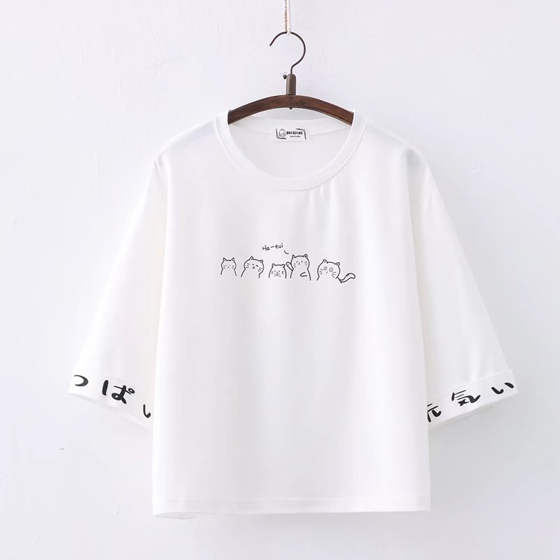 Harajuku Summer Women T Shirt Korean Fashion Short Sleeve O-neck Cotton Tee Shirt Kawaii Cute Tops